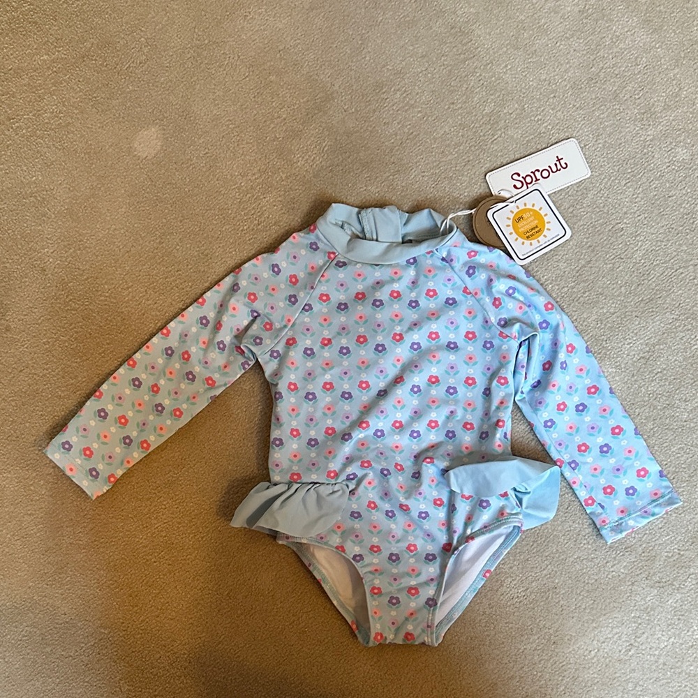 Kids Swimwear - Blue Floral Long Sleeve Swimsuit
